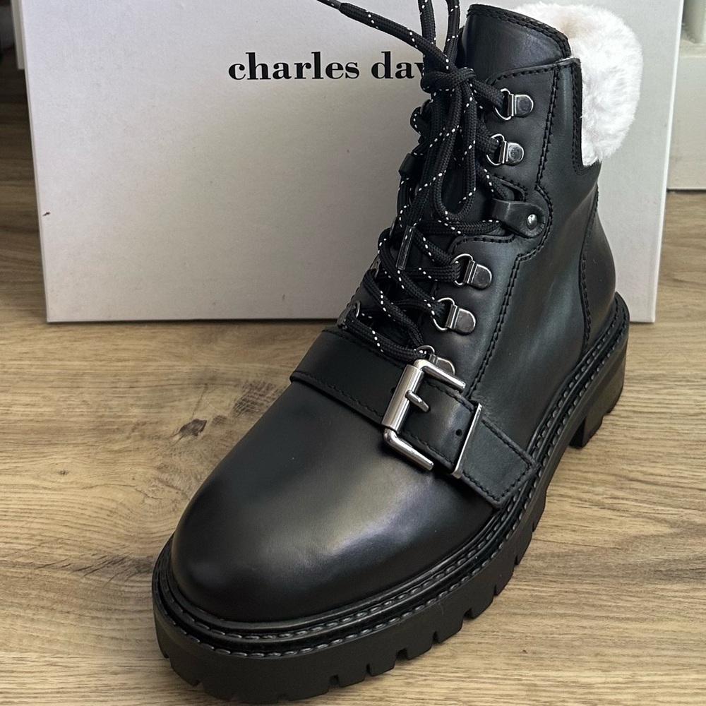 Charles David Black Leather Ankle Boots